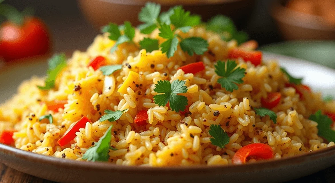 Anjappar Egg Fried Rice recipe with colorful vegetables and herbs