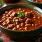 Heartwarming deer camp venison chili simmering in a pot, with chunks of venison, smoky spices, and rich ingredients.