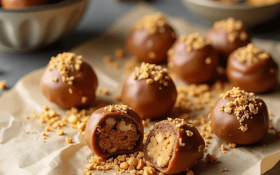 Delicious homemade Butterfinger balls recipe covered in chocolate.