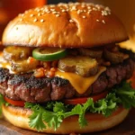 Delicious ribeye sandwich with juicy steak, melted cheese, and fresh vegetables on toasted buns