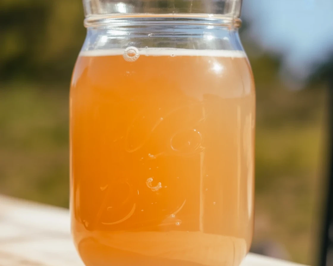 Homemade hard cider preparation with fresh apple juice and fermentation process
